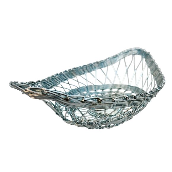 Vintage Woven Wire Breadbasket Metallic Blue Boat Shaped 14" Long MCM - Picture 5 of 6